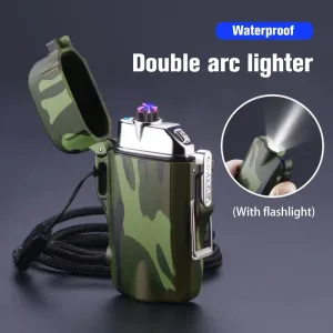 Waterproof Dual Plasma Arc Lighter with Flashlight